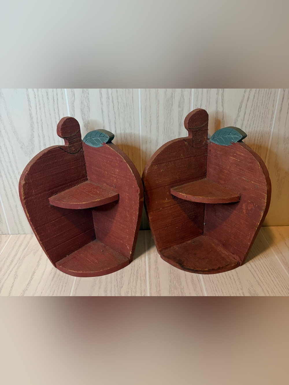 Wooden Apple-Shaped Wall Shelf Rack Set Of 2 Kitsch